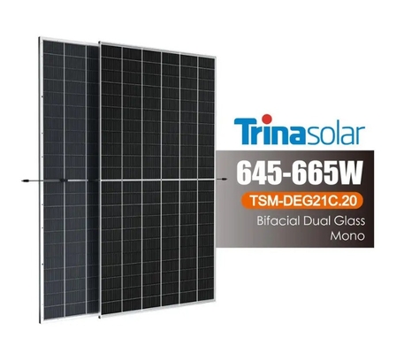 Panel solar monocristalino Trina TSM-DEG21C.20 con célula PERC bifacial y 210 mm